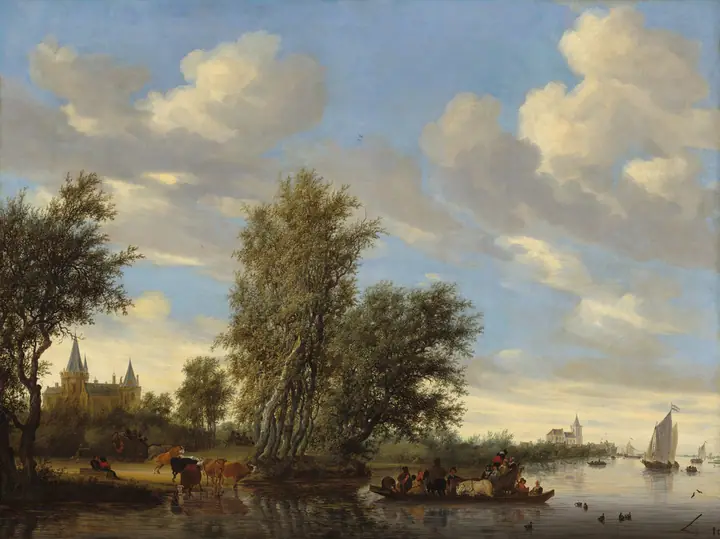 Paisaje fluvial con transbordador, Salomon van Ruysdael