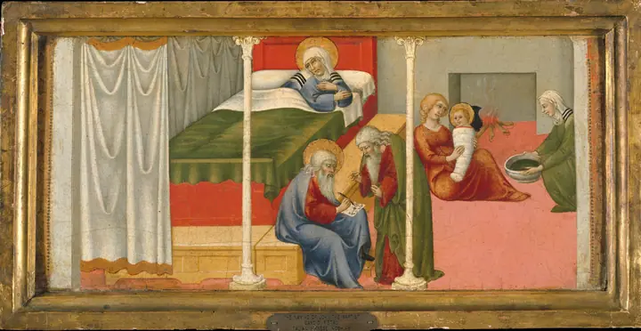 El nacimiento y la imposición del nombre de San Juan Bautista, Sano di Pietro