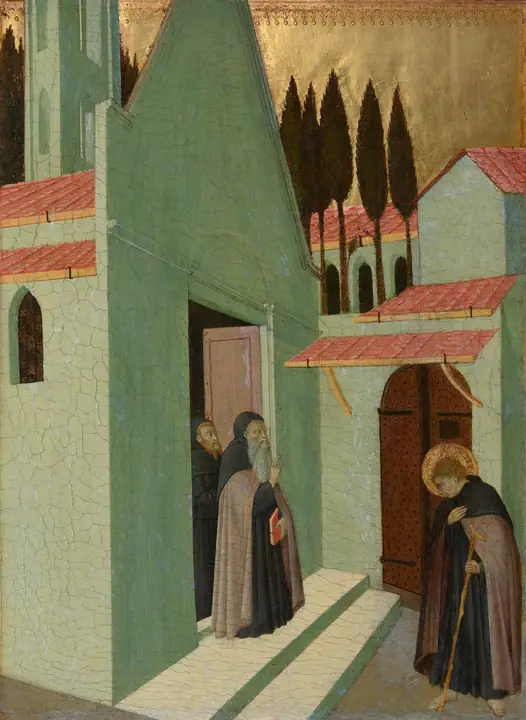San Antonio abandonando su monasterio, Sano di Pietro