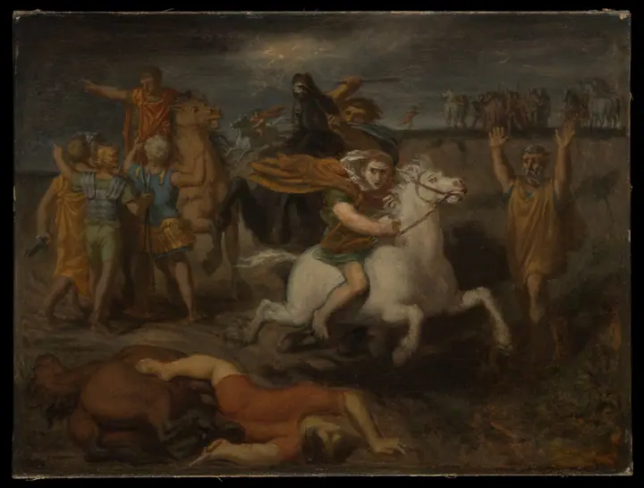 Escena de la Guerra de las Galias, el galo Litavico, traicionando la causa romana, huye a Gergovia para apoyar, Théodore Chassériau