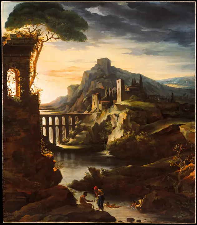 Atardecer, paisaje con un acueducto, Théodore Géricault