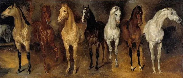 Estudio de caballos en el establo, Théodore Géricault