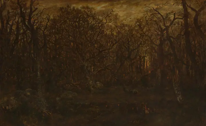 El bosque en invierno al atardecer, Théodore Rousseau
