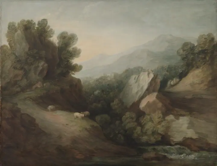 Paisaje rocoso y boscoso con hondonada y presa, Thomas Gainsborough