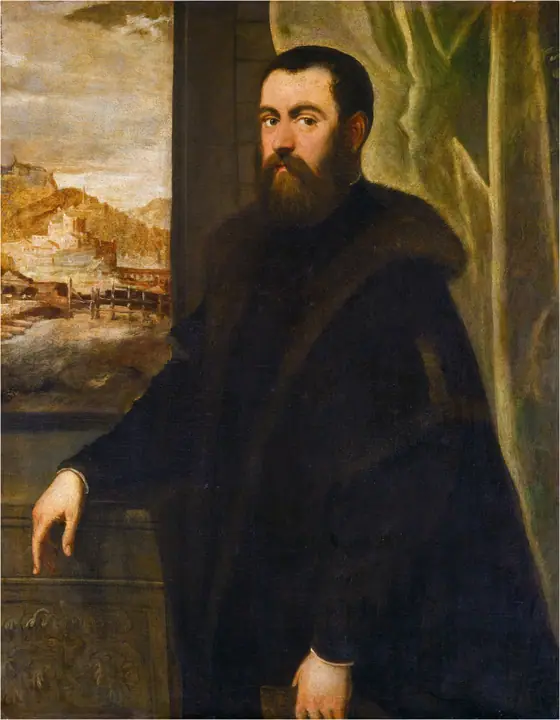 Retrato de un hombre con vista de paisaje, Tintoretto