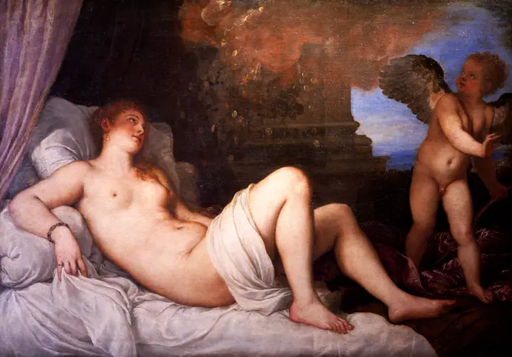 Dánae recibiendo la lluvia de oro, Tiziano Vecellio