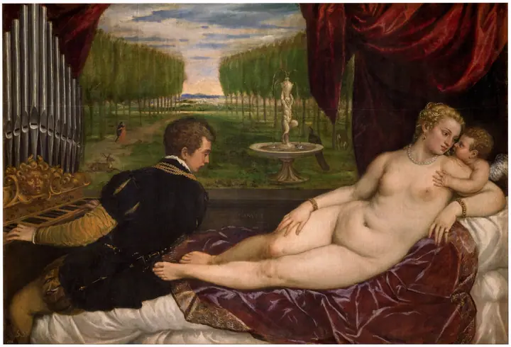 Venus recreándose con el Amor y la Música, Tiziano Vecellio