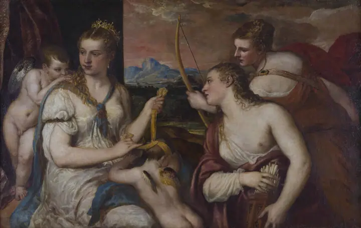 Venus vendando los ojos a Cupido, Tiziano Vecellio