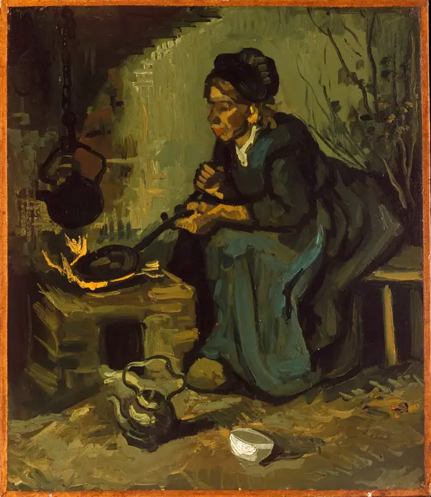 Campesina cocinando junto a la chimenea, Vincent van Gogh