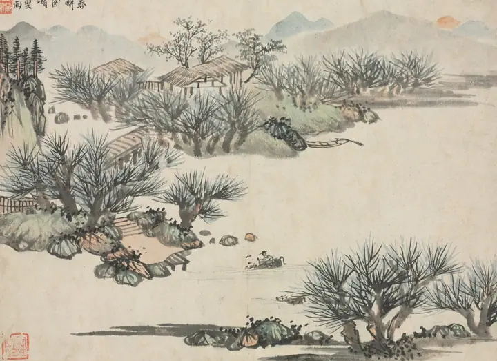 Álbum de paisajes en varios estilos, Arado de primavera, Zha Shibiao